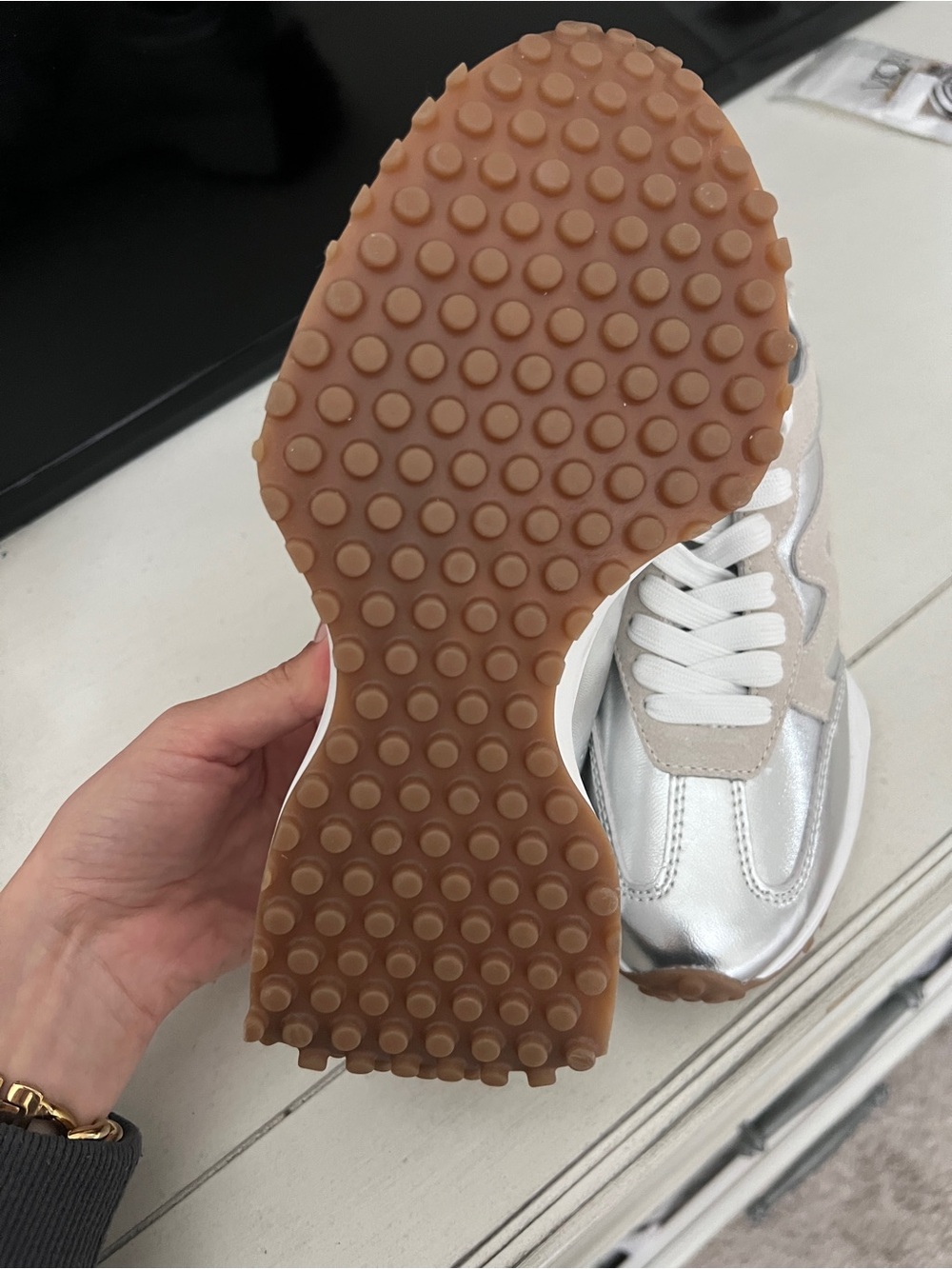Steve Madden Metallic Silver & Cream Platform Sneakers with Gum Tread - Picture 9 of 12